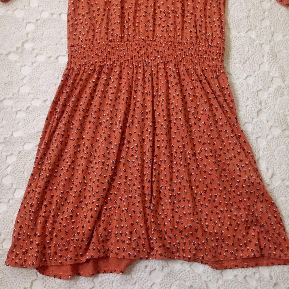 New Garnet Hill Midi Dress Orange Floral Knit Tassel Neck 3/4 Raglan XL Women - Picture 2 of 11